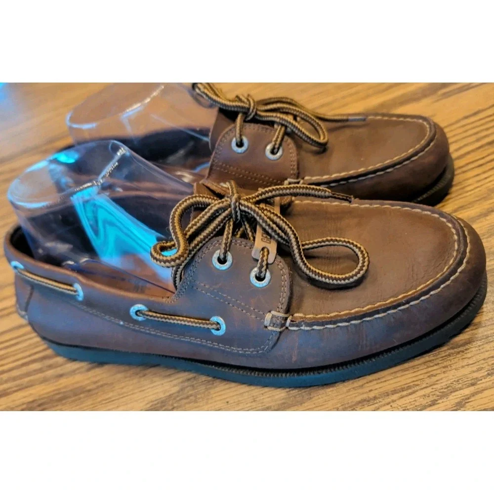 Men's Dockers 2-Eye Boat Shoes Brown Leather Size 8M Pre-Owned